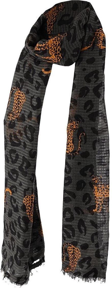 Sarlini | Lange grijze dames sjaal met panter | Safari