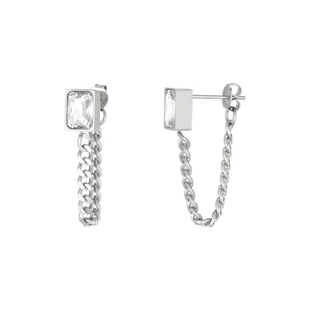 Earrings with chain and zircon  - Yehwang - Oorbellen - One size - Zilver
