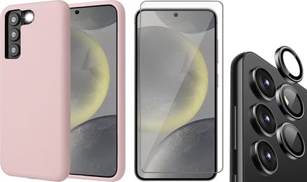 Hoesje geschikt voor Samsung Galaxy S24 - Screenprotector Glas & Camera Protector - Mat Back Case Roze