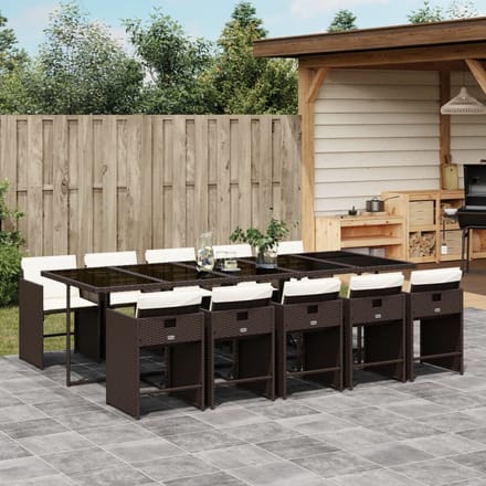 vidaXL - 11-delige - Tuinset - met - kussens - poly - rattan - bruin