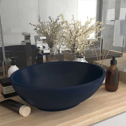 vidaXL - Wastafel - ovaal - 40x33 - cm - keramiek - mat - donkerblauw