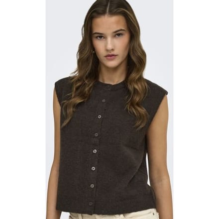 Only bruine dames vest   Ronde hals   Regular fit   Knoopsluiting   Mouwloos Bruin S