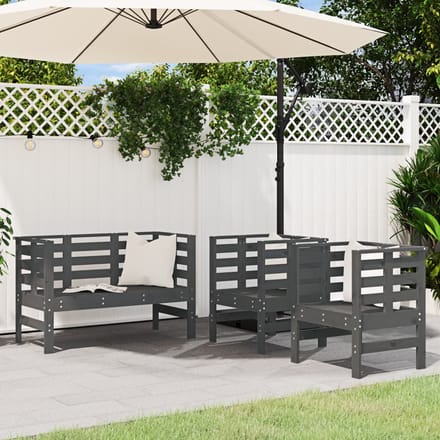 vidaXL - 3-delige - Loungeset - massief - grenenhout - grijs