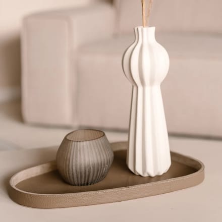 Chamada Lotte leren dienblad organisch effen M taupe