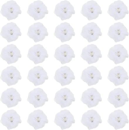 Chiffon Bloemen - Stoffen Applicaties - Bruiloft Decoratie - Met Strass Parel - 2 Inch Bloem - Wit