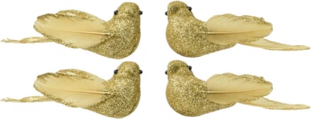 Decoris kerstboomversiering vogels op clip - 4x st - goud - foam - 11 cm