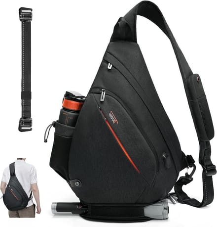 Sling Bag for Men - Crossbody Backpack with 8 Pockets - Sling Backpack for Men 19L - Sling Pack with One Strap - Black