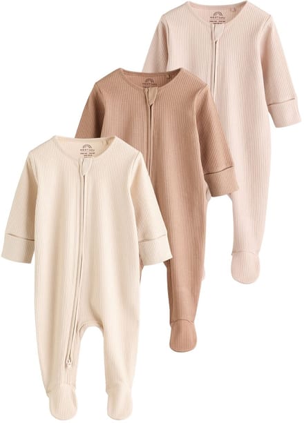 Next - Pasgeboren unisex - Set van 3 babypyjama's met tweewegritssluiting - Bruin