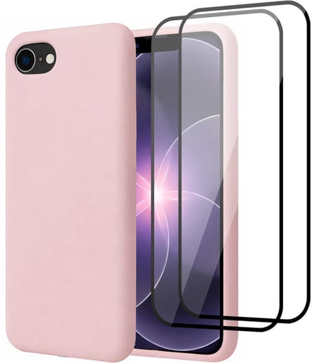 Hoesje geschikt voor iPhone 17e - 2x Screenprotector Volledig Dekkend Glas - Mat Back Case Roze