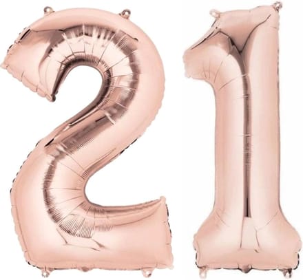 Ballon Cijfer 21 Jaar Roségoud 36Cm Verjaardag Feestversiering Met Rietje
