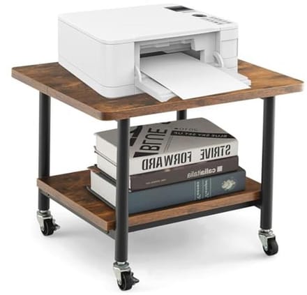 Printertafel met wieltjes en 2 Niveaus - Rolcontainer en Printerhouder voor Kantoor en Thuis