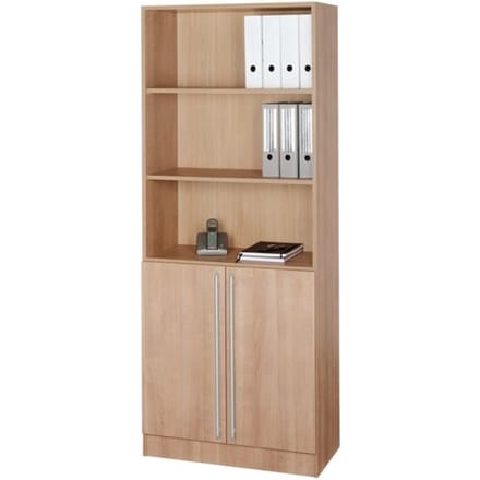 JENA combi-boekenkast, 5 OH, 3 open vakken + 2 deuren, B 800 x D 420 x H 2004 mm, notendecor