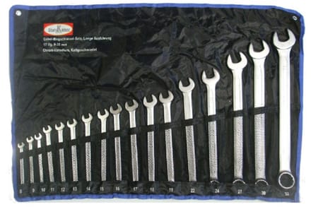Ring-steeksleutelset 17-dlg. extra lang, 8 - 32 mm, CV, mat gepolijst