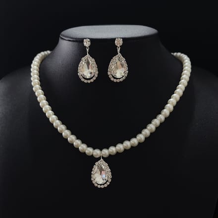 Collier de Perles Gemmes Polyvalent pour Navetteur Boucles d'Oreilles Puces Plaqué Argent Goutte d'Eau Ensemble de Bijoux blanc