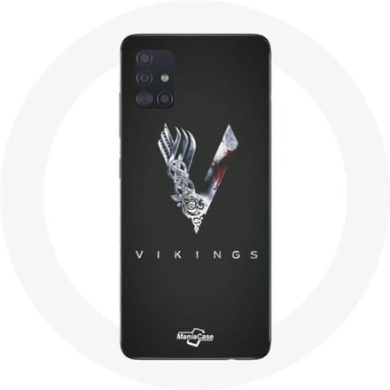 Coque pour Samsung Galaxy A51 Vikings Série Saison 6 logo V Epée Gris Fond Noir