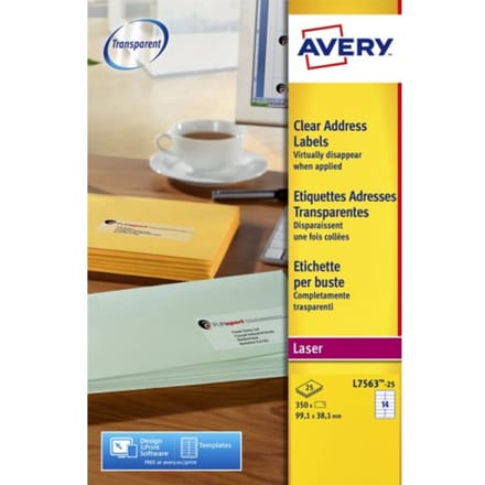 Etiket avery l7563-25 99.1x38.1mm transparant mat 350 etiketten
