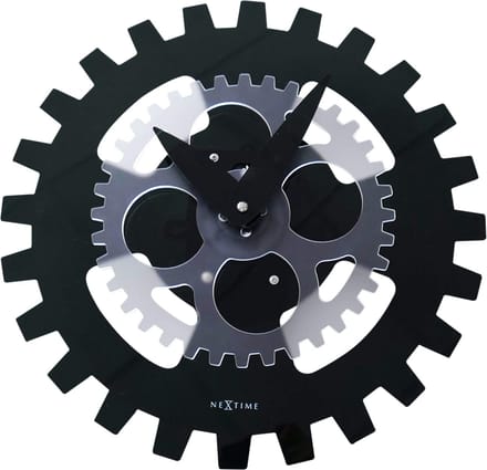 NeXtime - Wandklok - 35cm - Acrylic- Bewegend- Zwart- 'Moving Gears'