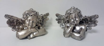 Engel - Beeld - Decoratie - 2 set - 15x12x8cm - Zilver - Bengeltjes