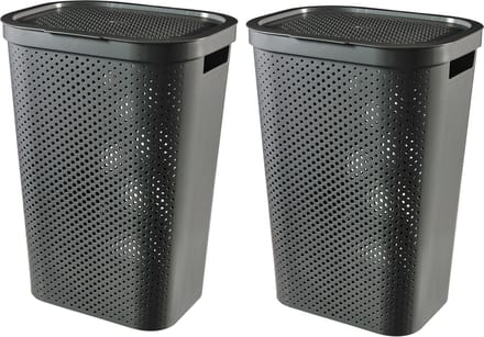 Curver Infinity Recycled Wasmand met deksel - 60L - 2 stuks - Antraciet