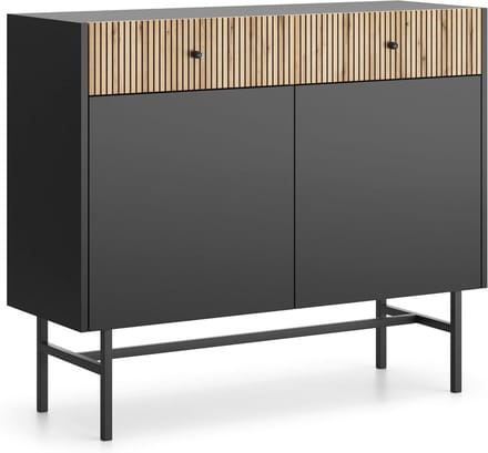 Moderne Commode - Dressoir Lades - Opbergen Kleding - Geribbelde Laden - 104 cm Breed - Zwart Eiken
