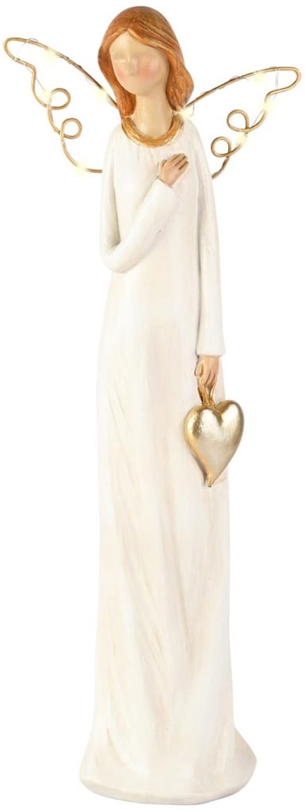 Dekoratief | Engel staand m/hartje, wit/goud, resina, LED, 14x7x37cm | A255244