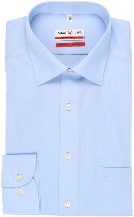 Marvelis strijkvrij overhemd Mouwlengte 7 uni licht blauw (4704-69-11N)