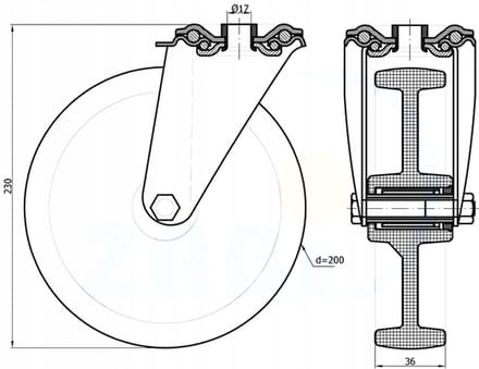 Zwenkbaar wiel met rem, Ø 200 mm, 170 kg belastbaar