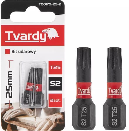 Tvardy Impact bit T25 - Compact 25mm - Duurzaam S2 staal - Set van 2 stuks