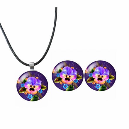 2-Delige set-Violen-Ketting- Clip Oorbellen- Charme Bijoux