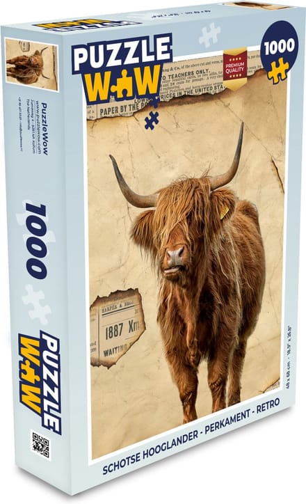 Puzzel Schotse hooglander - Perkament - Retro - Legpuzzel - Puzzel 1000 stukjes volwassenen