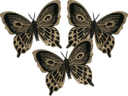 Othmar Decorations Decoratie vlinders op clip - 3x st - zwart - 12 cm - kunststof