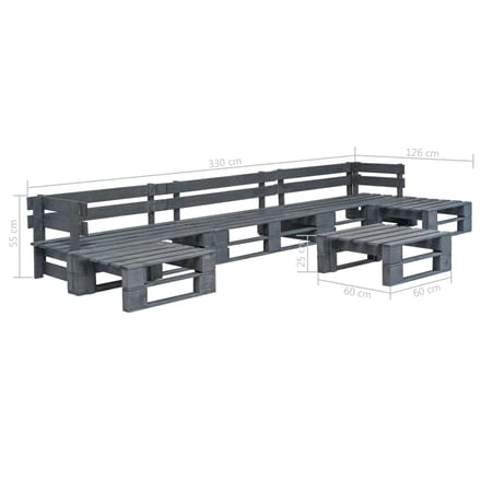 vidaXL - 6-delige - Loungeset - pallet - hout - grijs