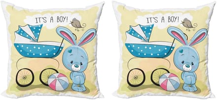 ABAKUHAUS Kussenhoes Set 2x45x45 cm – Dubbeldruk Avocado-Blauw