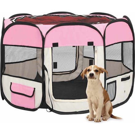 vidaXL - Hondenren - inklapbaar - met - draagtas - 90x90x58 - cm - roze
