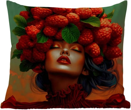 Buitenkussen - Vrouw - Frambozen - Bladeren - 45x45 cm - Weerbestendig