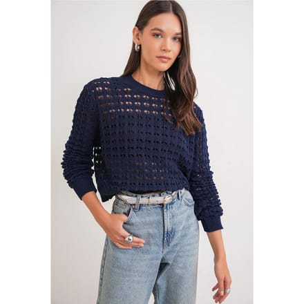 Gelaagd Gebreid Relaxed Crop Sweater met Ronde Hals