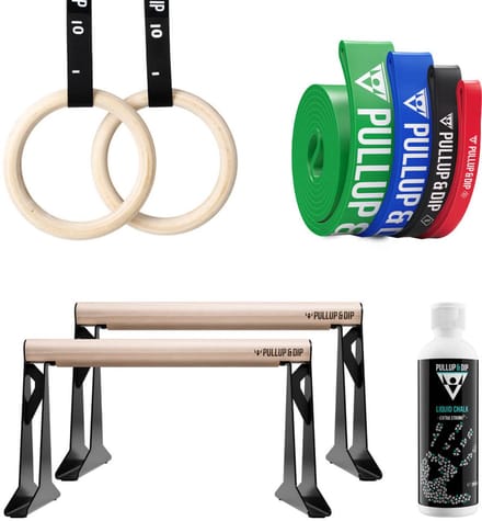 PULLUP & DIP Pro - Calisthenics Intermediate Set - Ringen, Parallettes & Banden - Inclusief Liquid Chalk - 70+ Oefeningen eBook