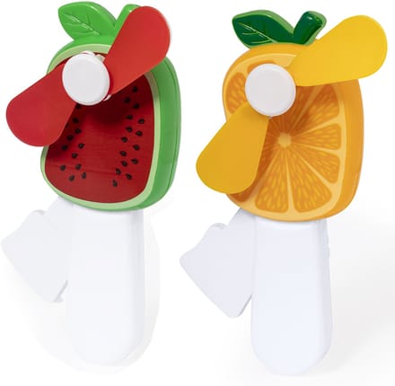Mini ventilator/handventilator - 2x stuks - meloen/sinaasappel - verkoeling - festival/zomer