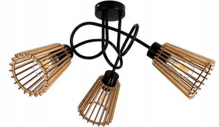Loft Hanglamp met Houten Kappen, E27 Fitting, Zwart