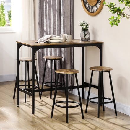 Sweiko Bartafel set - 5-delig - Industriële stijl - Bartafel + 4 stoelen - Zwart + bruin