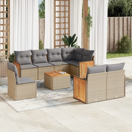 vidaXL - 9-delige - Loungeset - met - kussens - poly - rattan - beige