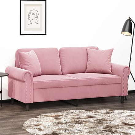 vidaXL - Tweezitsbank - met - sierkussens - 140 - cm - fluweel - roze