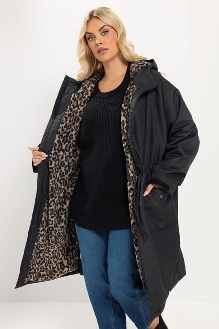 Yours Zwarte Omkleedjas Met Luipaardprint En Voering Size 54-56