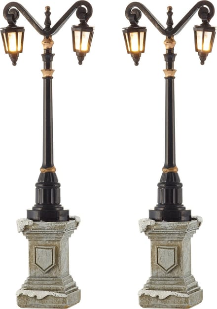 LuVille Kerstdorp Miniatuur Klassieke Lantaarn - Set van 2 - H14,5 cm