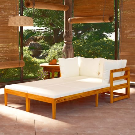 vidaXL - Ligstoelen - 2 - st - met - crèmewitte - kussens - acaciahout