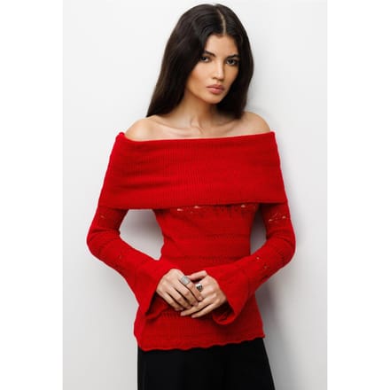 Off-shoulder Gerepte Trui met Uitsnijdingen