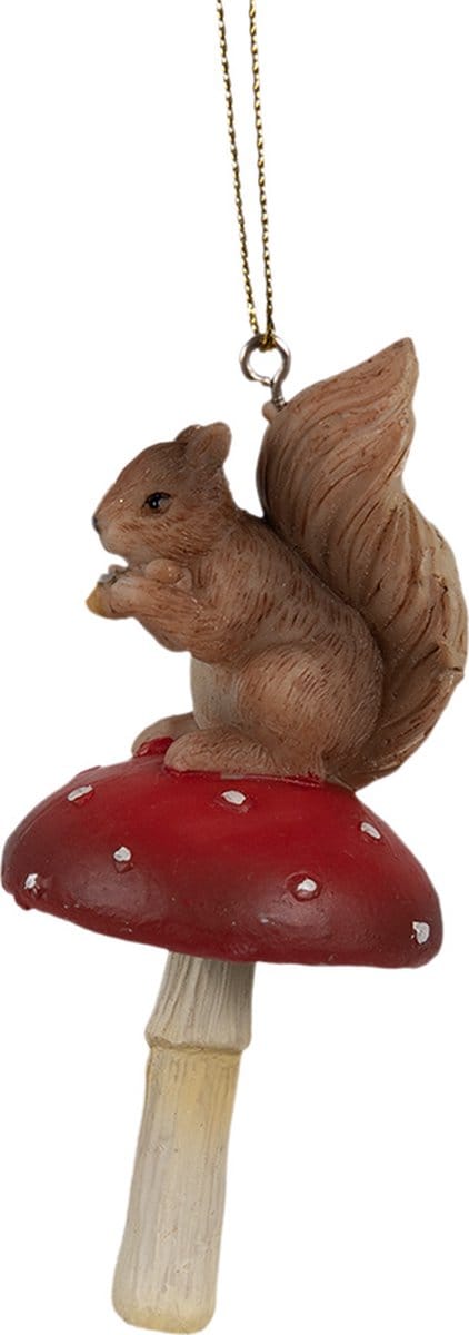 Clayre & Eef Kersthanger Eekhoorn 4x4x9 cm Bruin Polyresin