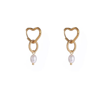 Go Dutch Label Oorhangers Double Pearl Hoop Goudkleurig