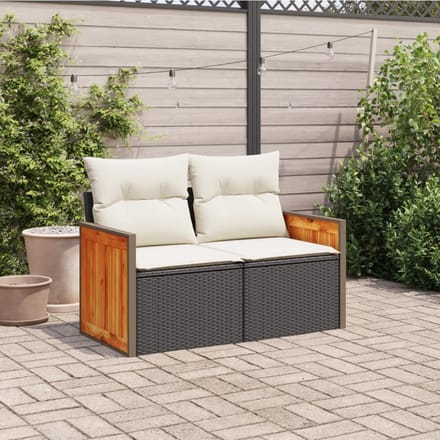 vidaXL - Tuinbank - 2-zits - met - kussens - poly - rattan - zwart