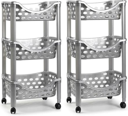 PlasticForte - keukentrolley - 2x - kunststof - zilver - 40 x 65 cm